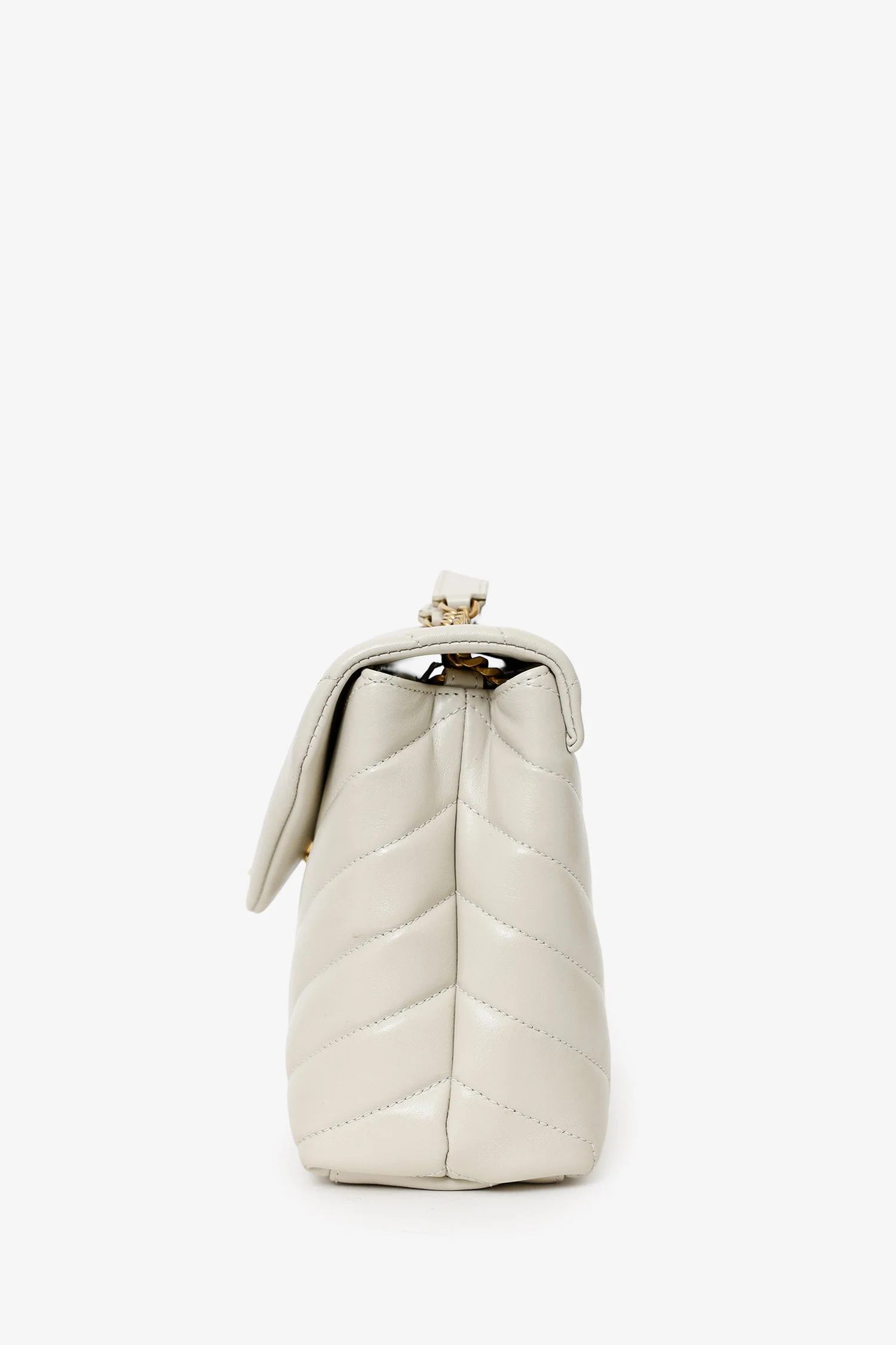 YSL Taupe Small Lou Lou Handbag With Gold Chain Strap - Image 4