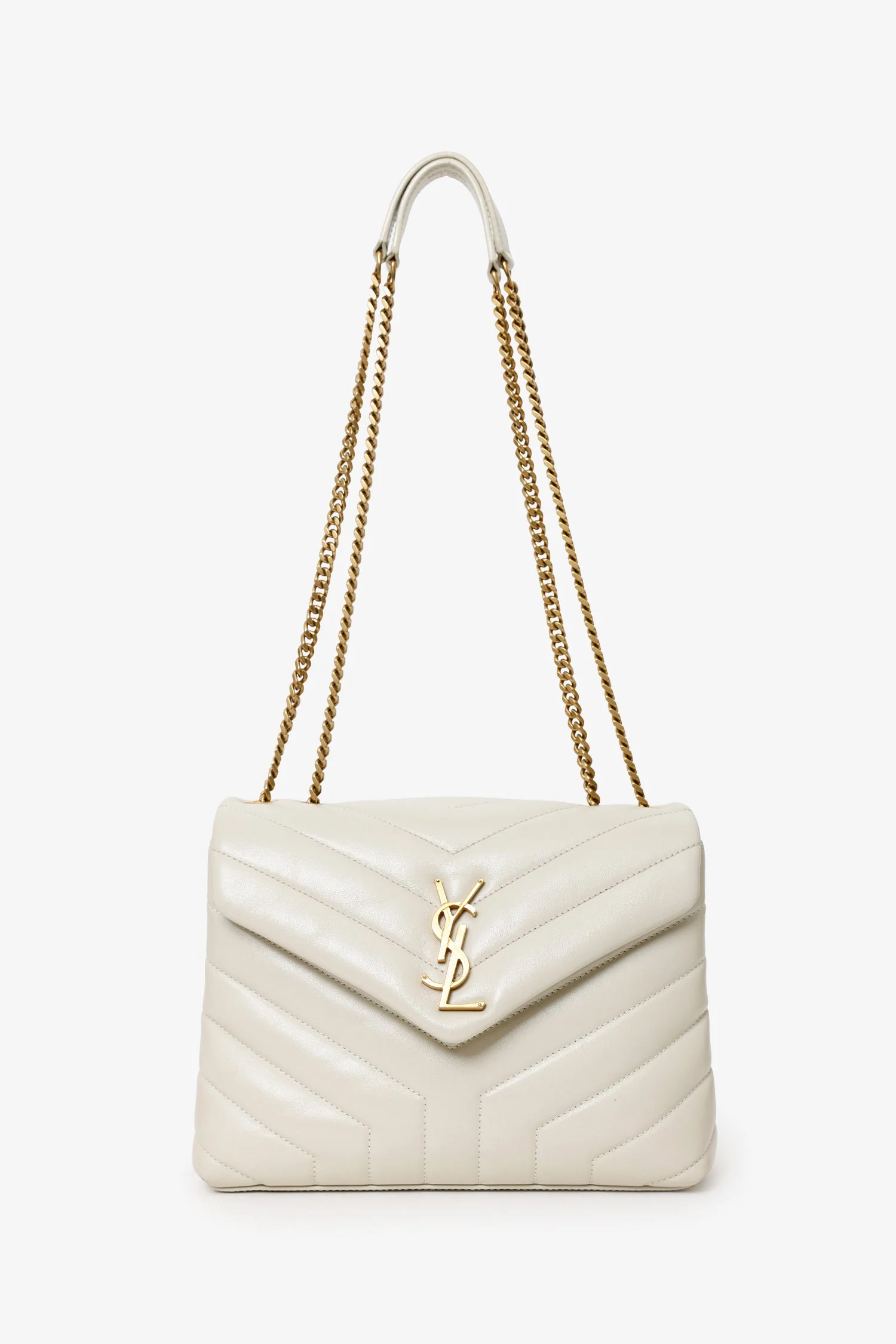 YSL Taupe Small Lou Lou Handbag With Gold Chain Strap - Image 7