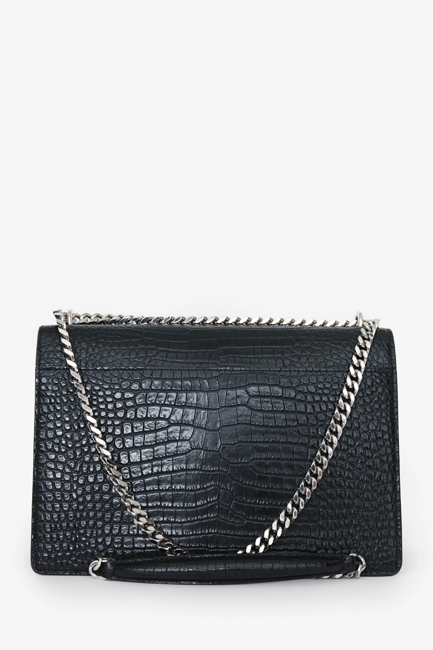 Yves Saint Laurent Black Embossed Croc Leather Medium Sunset Shoulder Bag - Image 2