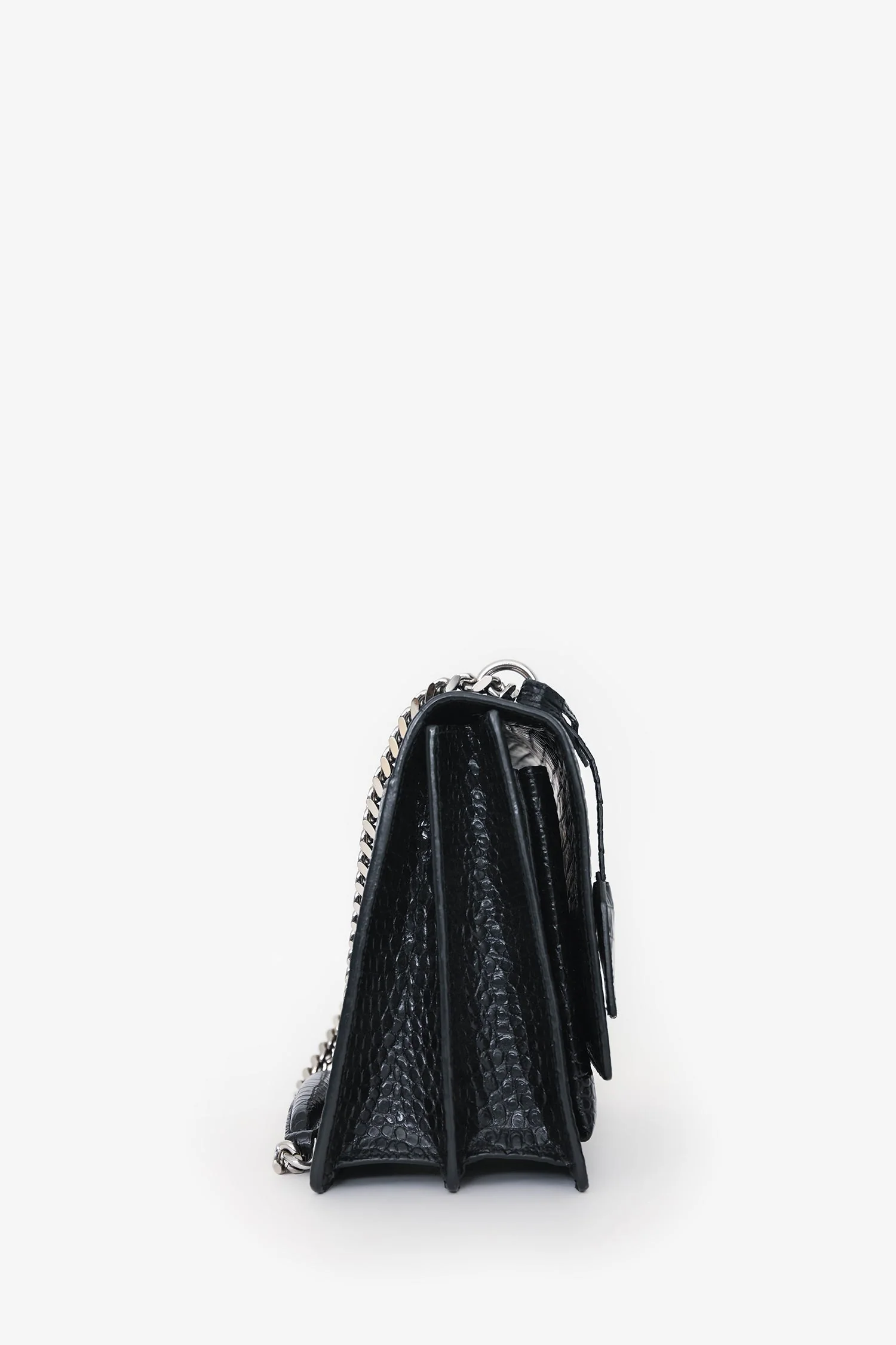 Yves Saint Laurent Black Embossed Croc Leather Medium Sunset Shoulder Bag - Image 3