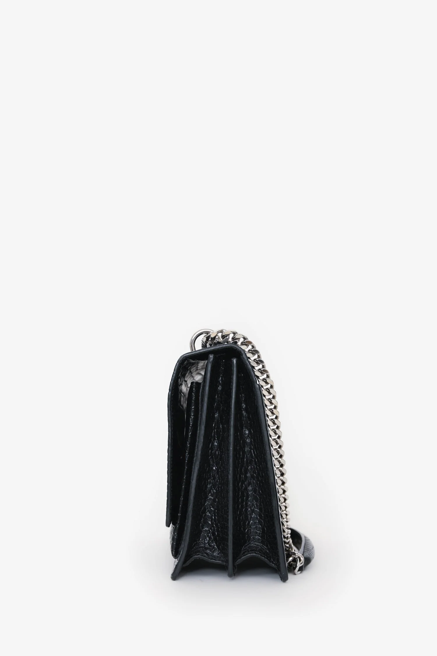 Yves Saint Laurent Black Embossed Croc Leather Medium Sunset Shoulder Bag - Image 4
