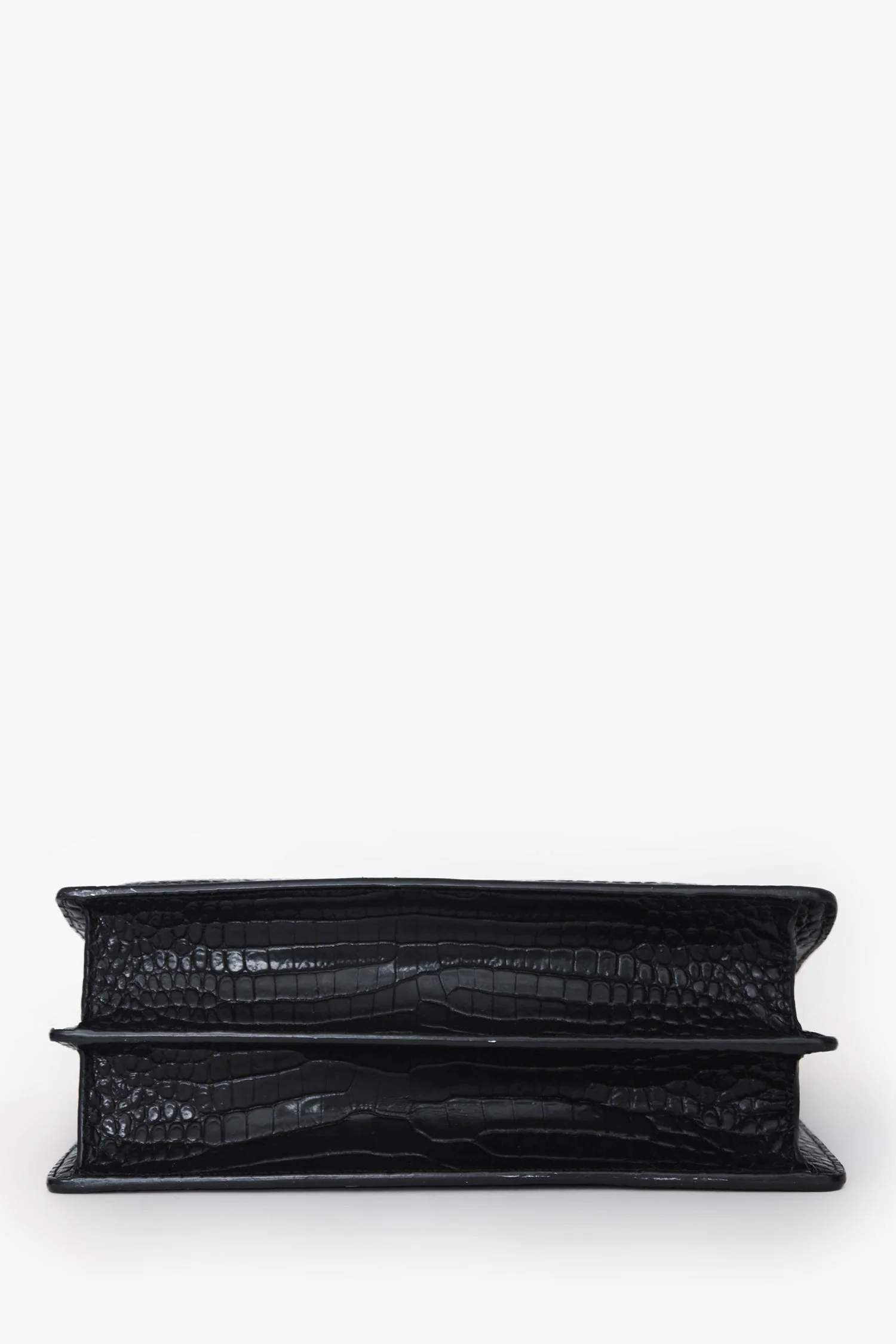 Yves Saint Laurent Black Embossed Croc Leather Medium Sunset Shoulder Bag - Image 5