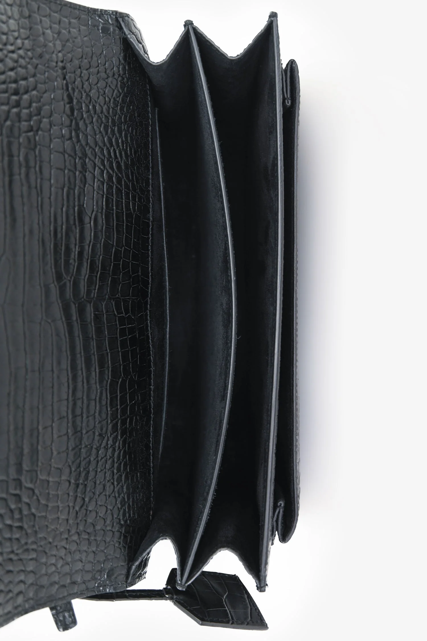 Yves Saint Laurent Black Embossed Croc Leather Medium Sunset Shoulder Bag - Image 6