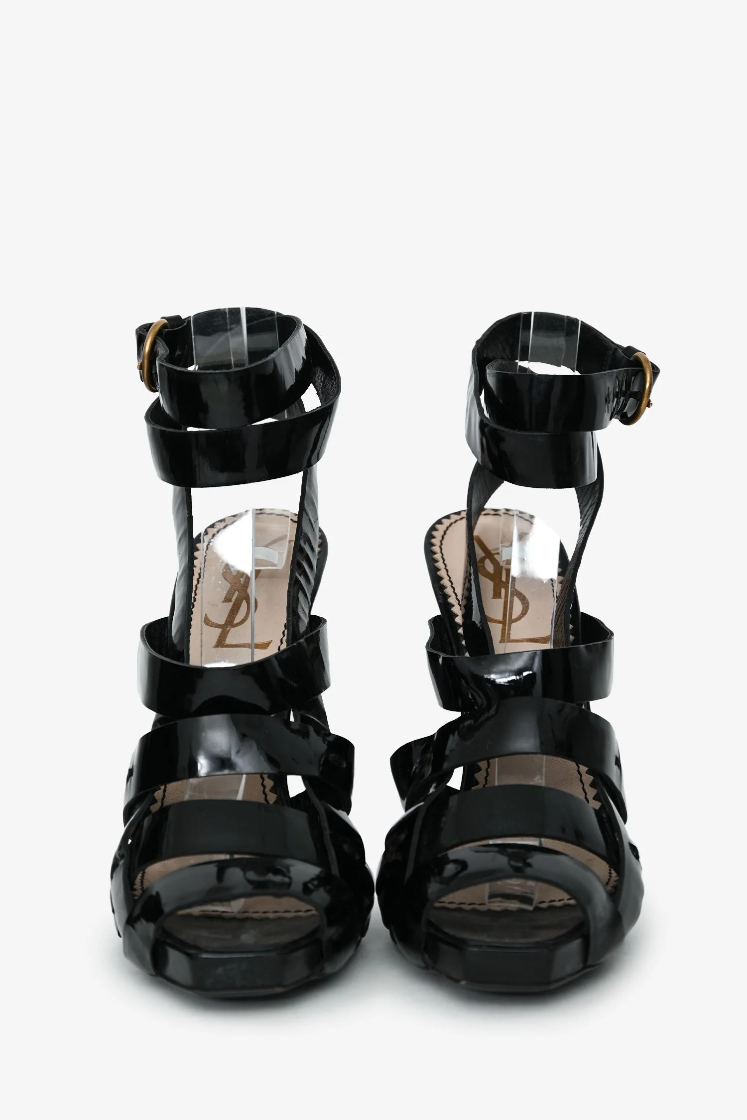 Yves Saint Laurent Black Patent Tribute Wrap Heels Size 39 - Image 3